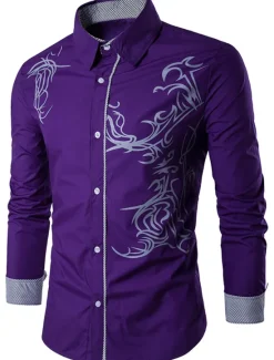 Best OUKU Men's Shirt Patterned Collar Shirt Collar Daily Long Sleeve Tops Business Casual Daily Office / career White Black Purple Party Wedding