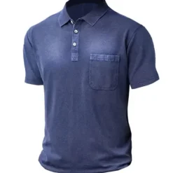 Sale OUKU Men's Shirt Polo Shirt Outdoor Casual Polo Collar Short Sleeve Streetwear Stylish Solid Color Plain Button Front Summer Regular Fit Blue Green Light Grey Coffee Shirt