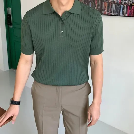 Hot OUKU Men's Shirt Polo Shirt Outdoor Business Polo Collar Classic Short Sleeve Streetwear Stylish Plain Modern Style Summer Slim Fit Deep Green Matt black Brown Shirt