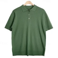 Hot OUKU Men's Shirt Polo Shirt Outdoor Business Polo Collar Classic Short Sleeve Streetwear Stylish Plain Modern Style Summer Slim Fit Deep Green Matt black Brown Shirt