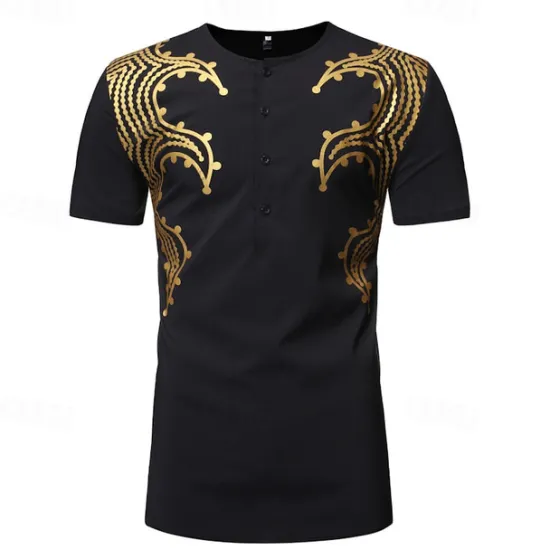Best OUKU Men's Shirt Popover Shirt Casual Shirt Tuxedo Shirts Bronzing Date Casual Daily Black White Short Sleeve Crew Neck Summer Clothing Apparel