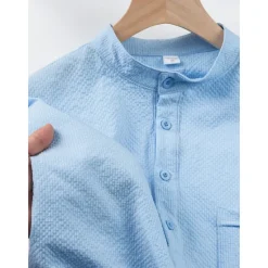 OUKU Men's Shirt Popover Shirt Summer Shirt Casual Shirt Button Up Shirt Black White Blue Green khaki Short Sleeve Classic Solid / Plain Color Band Collar Henley Vacation Hawaiian Buckle Clothing Apparel