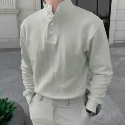 Best OUKU Men's Shirt Popover Shirt Summer Shirt Casual Shirt Black Pink Light Grey Gray Long Sleeve Solid Color Standing Collar Street Daily Clothing Apparel Fashion Casual Comfortable