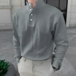Best OUKU Men's Shirt Popover Shirt Summer Shirt Casual Shirt Black Pink Light Grey Gray Long Sleeve Solid Color Standing Collar Street Daily Clothing Apparel Fashion Casual Comfortable
