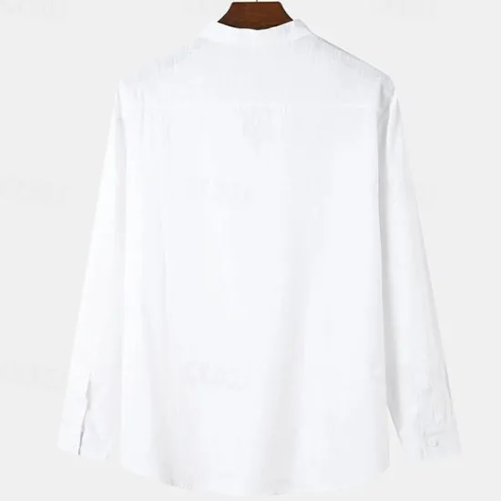 OUKU Men's Shirt Popover Shirt Summer Shirt Casual Shirt Beach Shirt Black White Light Green Light Blue Long Sleeve Plain Band Collar Vacation Hawaiian Button-Down Clothing Apparel Cotton Cotton Blend