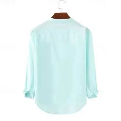 OUKU Men's Shirt Popover Shirt Summer Shirt Casual Shirt Beach Shirt Black White Light Green Light Blue Long Sleeve Plain Band Collar Vacation Hawaiian Button-Down Clothing Apparel Cotton Cotton Blend