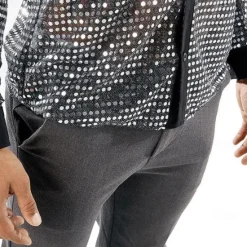 Discount OUKU Men's Shirt Prom Shirt Disco Shirt Silver Black Gold Long Sleeve Sequin Collar Performance Party Evening Wear Sequins Clothing Apparel Fashion Casual