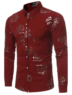 Best OUKU Men's Shirt Prom Shirt Floral Party Valentine's Day Long Sleeve Classic Collar Clothing Apparel Print Black