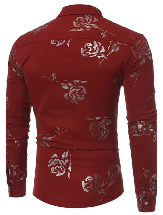 Best OUKU Men's Shirt Prom Shirt Floral Party Valentine's Day Long Sleeve Classic Collar Clothing Apparel Print Black