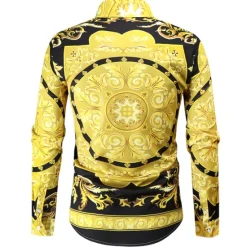 Hot OUKU Men's Shirt Prom Shirt Geometric Holiday Beach Yellow Orange Gold Long Sleeve Classic Collar Spring & Fall Clothing Apparel Print