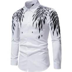 Online OUKU Men's Shirt Prom Shirt Graphic Daily Black White All Seasons Clothing Apparel Print