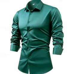 Outlet OUKU Men's Shirt Satin Shirt Casual Shirt Button Up Shirt Plain Wedding Vacation Black Red Royal Blue Green Long Sleeve Collar Fall Spring & Summer Clothing Apparel