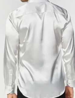 Clearance OUKU Men's Shirt Satin Shirt Casual Shirt Button Up Shirt Plain Wedding Vacation Black White Blue Red Long Sleeve Lapel Spring & Summer Clothing Apparel