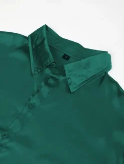 Online OUKU Men's Shirt Satin Shirt Casual Shirt Button Up Shirt Plain Wedding Vacation Black White Wine Navy Blue Long Sleeve Lapel Spring & Fall Clothing Apparel