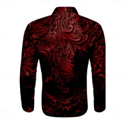 Best OUKU Men's Shirt Satin Shirt Dress Shirt Button Up Shirt Floral Party Evening Wear Red Blue Gold Gray Long Sleeve Turndown Summer Spring Clothing Apparel Button Up