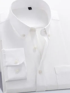 Online OUKU Men's Shirt Shirt Jacket Plain Outdoor Daily Wear Light Blue Black White Pink Long Sleeve Lapel Fall / Winter Clothing Apparel Front Pocket