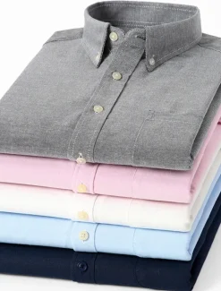 Online OUKU Men's Shirt Shirt Jacket Plain Outdoor Daily Wear Light Blue Black White Pink Long Sleeve Lapel Fall / Winter Clothing Apparel Front Pocket