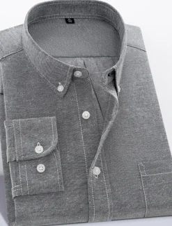 Online OUKU Men's Shirt Shirt Jacket Plain Outdoor Daily Wear Light Blue Black White Pink Long Sleeve Lapel Fall / Winter Clothing Apparel Front Pocket