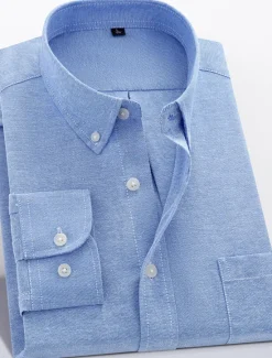 Online OUKU Men's Shirt Shirt Jacket Plain Outdoor Daily Wear Light Blue Black White Pink Long Sleeve Lapel Fall / Winter Clothing Apparel Front Pocket