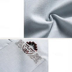Outlet OUKU Men's Shirt Shirt Set Summer Shirt Casual Shirt Beach Shirt Button Up Shirt White Navy Blue Green Light Grey Dark Gray Short Sleeve Plain Stand Collar Vacation Hawaiian 2 Piece Clothing Apparel