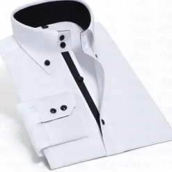 Online OUKU Men's Shirt Spearpoint Collar Shirt Dress Shirt Button Down Shirt Plain Wedding Party Black White Red Navy Blue Long Sleeve Lapel Spring & Fall Clothing Apparel Button-Down
