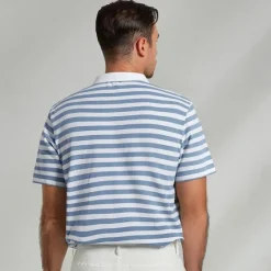 Hot OUKU Men's Shirt Striped Horizontal Stripes Casual Cable Knit Polo Short Sleeve Outdoor Causal Casual Summer Print Turndown Blue Micro-elastic 48% cotton, 48% polyester, 4% spandex Black
