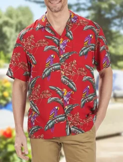 OUKU Men's Shirt Summer Hawaiian Shirt Button Up Shirt Casual Shirt Camp Collar Shirt Graphic Prints Flower / Floral Turndown Black Red Street Holiday Short Sleeve Button Print Clothing Apparel Tropical