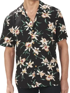 OUKU Men's Shirt Summer Hawaiian Shirt Button Up Shirt Casual Shirt Camp Collar Shirt Graphic Prints Flower / Floral Turndown Black Red Street Holiday Short Sleeve Button Print Clothing Apparel Tropical