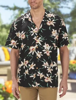 OUKU Men's Shirt Summer Hawaiian Shirt Button Up Shirt Casual Shirt Camp Collar Shirt Graphic Prints Flower / Floral Turndown Black Red Street Holiday Short Sleeve Button Print Clothing Apparel Tropical