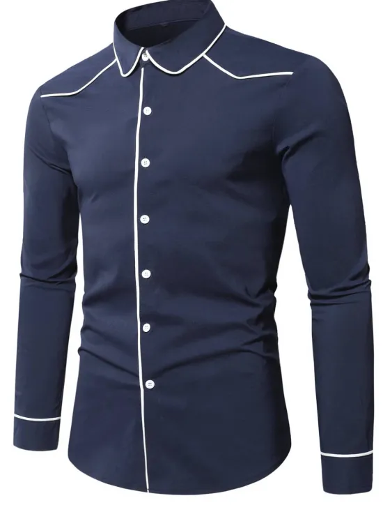 Hot OUKU Men's Shirt Summer Shirt Button Up Shirt Casual Shirt Black Wine Dark Blue Coffee Long Sleeve Plain Lapel Daily Vacation Clothing Apparel Fashion Casual Comfortable