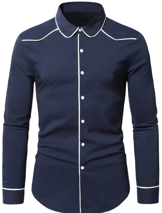 Hot OUKU Men's Shirt Summer Shirt Button Up Shirt Casual Shirt Black Wine Dark Blue Coffee Long Sleeve Plain Lapel Daily Vacation Clothing Apparel Fashion Casual Comfortable