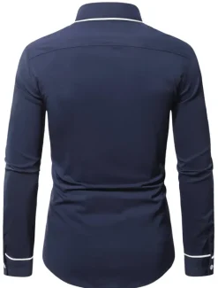 Hot OUKU Men's Shirt Summer Shirt Button Up Shirt Casual Shirt Black Wine Dark Blue Coffee Long Sleeve Plain Lapel Daily Vacation Clothing Apparel Fashion Casual Comfortable