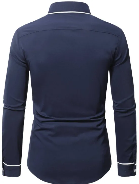Hot OUKU Men's Shirt Summer Shirt Button Up Shirt Casual Shirt Black Wine Dark Blue Coffee Long Sleeve Plain Lapel Daily Vacation Clothing Apparel Fashion Casual Comfortable