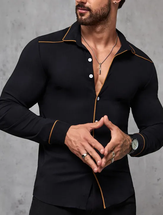 Hot OUKU Men's Shirt Summer Shirt Button Up Shirt Casual Shirt Black Wine Dark Blue Coffee Long Sleeve Plain Lapel Daily Vacation Clothing Apparel Fashion Casual Comfortable