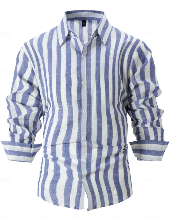 OUKU Men's Shirt Summer Shirt Beach Wear Button Up Shirt Light Pink Black Pink Sky Blue Dark Grey Long Sleeve Striped Collar Vacation Curise Clothing Apparel Fashion Leisure Hawaiian