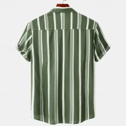 Discount OUKU Men's Shirt Summer Shirt Beach Wear Button Up Shirt Casual Shirt Black Blue Green Short Sleeve Striped Collar Daily Vacation Clothing Apparel Fashion Casual Comfortable
