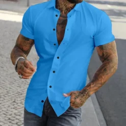 Discount OUKU Men's Shirt Summer Shirt Button Up Shirt grey blue Black White Yellow Pink Short Sleeve Letter Turndown Street Casual Button-Down Clothing Apparel Fashion Casual Comfortable