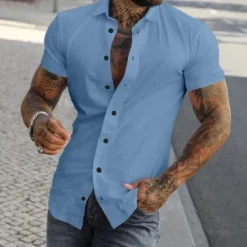 Discount OUKU Men's Shirt Summer Shirt Button Up Shirt grey blue Black White Yellow Pink Short Sleeve Letter Turndown Street Casual Button-Down Clothing Apparel Fashion Casual Comfortable