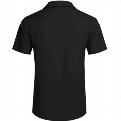 Hot OUKU Men's Shirt Summer Shirt Beach Wear Button Up Shirt Black White Pink Blue Khaki Short Sleeve Plain Lapel Vacation Casual Clothing Apparel Cotton And Linen Fashion Comfortable