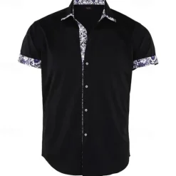 Best OUKU Men's Shirt Summer Shirt Button Up Shirt Black White Red Navy Blue Light Blue Short Sleeve Floral Color Block Turndown Street Casual Button-Down Clothing Apparel Polyester Sports Fashion Classic