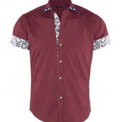 Best OUKU Men's Shirt Summer Shirt Button Up Shirt Black White Red Navy Blue Light Blue Short Sleeve Floral Color Block Turndown Street Casual Button-Down Clothing Apparel Polyester Sports Fashion Classic