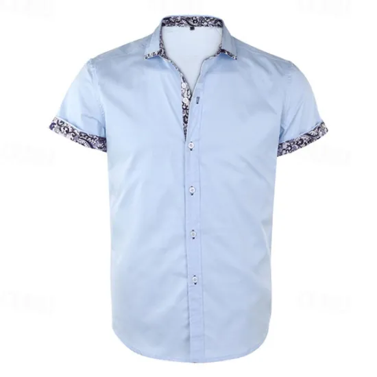 Best OUKU Men's Shirt Summer Shirt Button Up Shirt Black White Red Navy Blue Light Blue Short Sleeve Floral Color Block Turndown Street Casual Button-Down Clothing Apparel Polyester Sports Fashion Classic