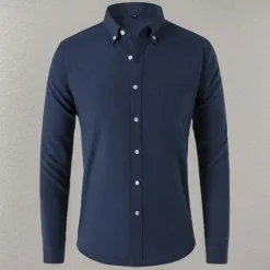 Clearance OUKU Men's Shirt Summer Shirt Button Up Shirt Casual Shirt Black White Navy Blue Blue Gray Long Sleeve Plain Button Down Collar Holiday Vacation Button-Down Clothing Apparel Fashion Casual Comfortable