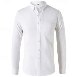 Clearance OUKU Men's Shirt Summer Shirt Button Up Shirt Casual Shirt Black White Navy Blue Blue Gray Long Sleeve Plain Button Down Collar Holiday Vacation Button-Down Clothing Apparel Fashion Casual Comfortable