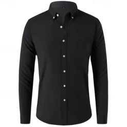 Clearance OUKU Men's Shirt Summer Shirt Button Up Shirt Casual Shirt Black White Navy Blue Blue Gray Long Sleeve Plain Button Down Collar Holiday Vacation Button-Down Clothing Apparel Fashion Casual Comfortable