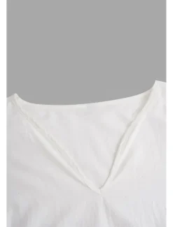 Online OUKU Men's Shirt Summer Shirt Beach Wear Casual Shirt T Shirt Tee Solid Color Outdoor Vacation Black White Blue Khaki Long Sleeve V Neck Summer Clothing Apparel