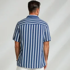 Outlet OUKU Men's Shirt Summer Shirt Button Up Shirt Casual Shirt Blue Short Sleeve Stripes Lapel Daily Wear Vacation Clothing Apparel Fashion Hawaiian Casual Beach Light Blue