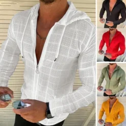 Outlet OUKU Men's Shirt Summer Shirt Beach Wear Casual Shirt Black White Yellow Red Green Long Sleeve Floral Hooded Vacation Casual Drawstring Clothing Apparel Fashion Casual Breathable Comfortable
