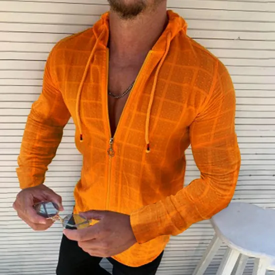 Outlet OUKU Men's Shirt Summer Shirt Beach Wear Casual Shirt Black White Yellow Red Green Long Sleeve Floral Hooded Vacation Casual Drawstring Clothing Apparel Fashion Casual Breathable Comfortable