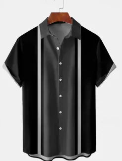 Sale OUKU Men's Shirt Summer Shirt Casual Shirt Bowling Shirt Button Up Shirt Blue Purple Green Light Grey Gray Short Sleeve Color Block Turndown Vacation Street Front Pocket Clothing Apparel Cotton Cotton